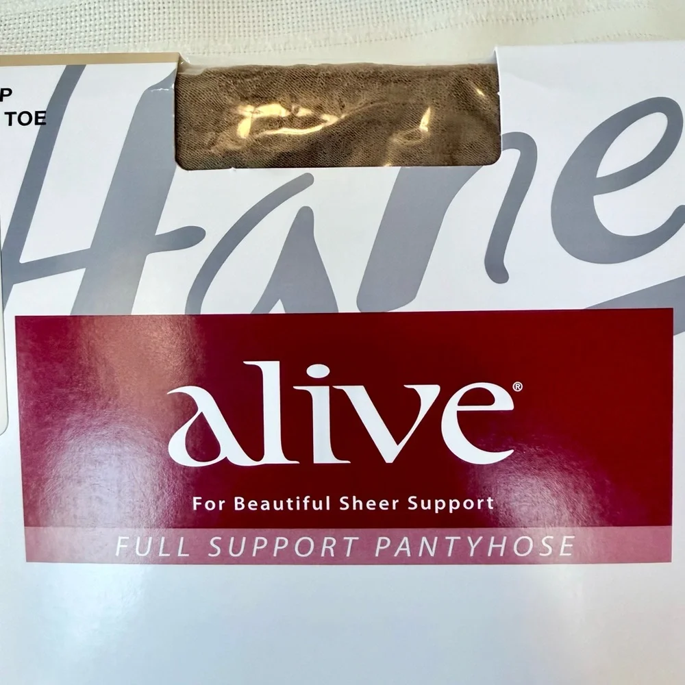 Hanes Alive Full Support Pantyhose Control Top, Reinforced Toe Barely There Sz C